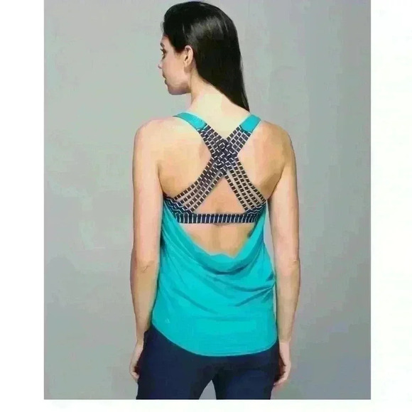 LULULEMON WILD TANK HEATHER BLUE TROPICS/Parallel Stripe Deep Navy Tranquil 6/S - Picture 1 of 13